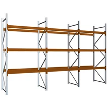 Raklapos állványrendszer magasság 3,5 m, mezőszélesség 1,8 m, fsz+3 szint, 2800 kg/szint terhelésre, hárommezős
