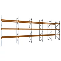 Raklapos állványrendszer magasság 3,5 m, mezőszélesség 1,8 m, fsz+3 szint, 2000 kg/szint terhelésre, ötmezős