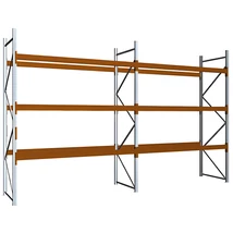 Raklapos állványrendszer magasság 3,5 m, mezőszélesség 2,7 m, fsz+3 szint, 3000 kg/szint terhelésre, kétmezős