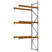 Raklapos állványrendszer magasság 4,5 m, mezőszélesség 1,8 m, fsz+3 szint, 2800 kg/szint terhelésre, toldalékmező