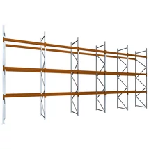 Raklapos állványrendszer magasság 4,5 m, mezőszélesség 1,8 m, fsz+3 szint, 2000 kg/szint terhelésre, ötmezős