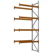 Raklapos állványrendszer magasság 4,5 m, mezőszélesség 1,8 m, fsz+4 szint, 2000 kg/szint terhelésre, toldalékmező