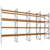Raklapos állványrendszer magasság 4,5 m, mezőszélesség 1,8 m, fsz+4 szint, 2000 kg/szint terhelésre, négymezős