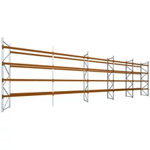 Raklapos állványrendszer magasság 4,5 m, mezőszélesség 2,7 m, fsz+4 szint, 1000 kg/szint terhelésre, ötmezős