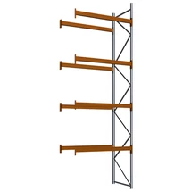 Raklapos állványrendszer magasság 5,5 m, mezőszélesség 1,8 m, fsz+4 szint, 2000 kg/szint terhelésre, toldalékmező