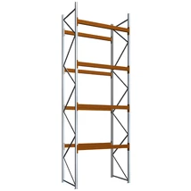 Raklapos állványrendszer magasság 5,5 m, mezőszélesség 1,8 m, fsz+4 szint, 2000 kg/szint terhelésre, alapmező