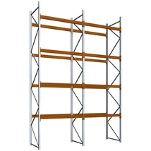 Raklapos állványrendszer magasság 5,5 m, mezőszélesség 1,8 m, fsz+4 szint, 2000 kg/szint terhelésre, kétmezős