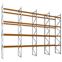 Raklapos állványrendszer magasság 5,5 m, mezőszélesség 1,8 m, fsz+4 szint, 2000 kg/szint terhelésre, négymezős