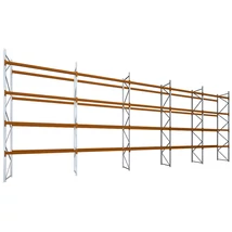Raklapos állványrendszer magasság 5,5 m, mezőszélesség 2,7 m, fsz+4 szint, 1000 kg/szint terhelésre, ötmezős