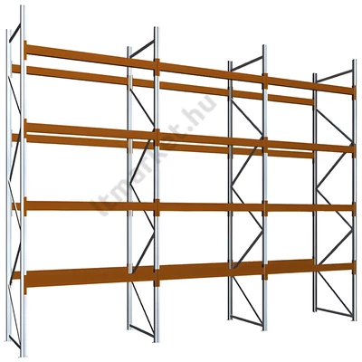 Raklapos állványrendszer - Magasság 4,5 m, 2000 kg/szint terhelésre, hárommezős